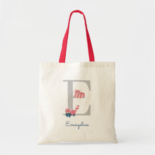 Red Panda Monogram Letter "E" Tote Bag