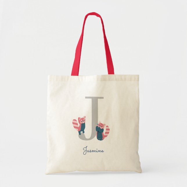 Red Panda Monogram Letter "J" Tote Bag (Front)