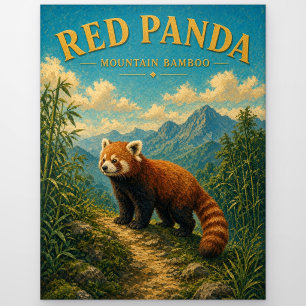 Red Panda Mountain Bamboo Watercolor GeoSaga Postcard