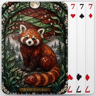 Red Panda Mountain Forest Illumina Stained Glass Playing Cards