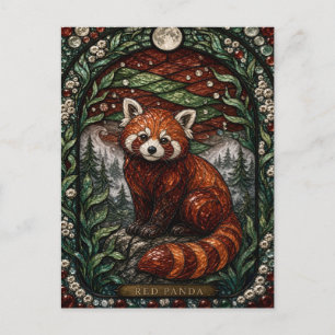 Red Panda Mountain Forest Illumina Stained Glass Postcard