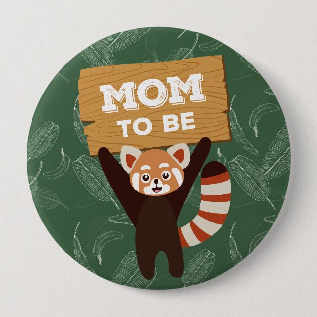 Red Panda mum to be baby shower button (Front)