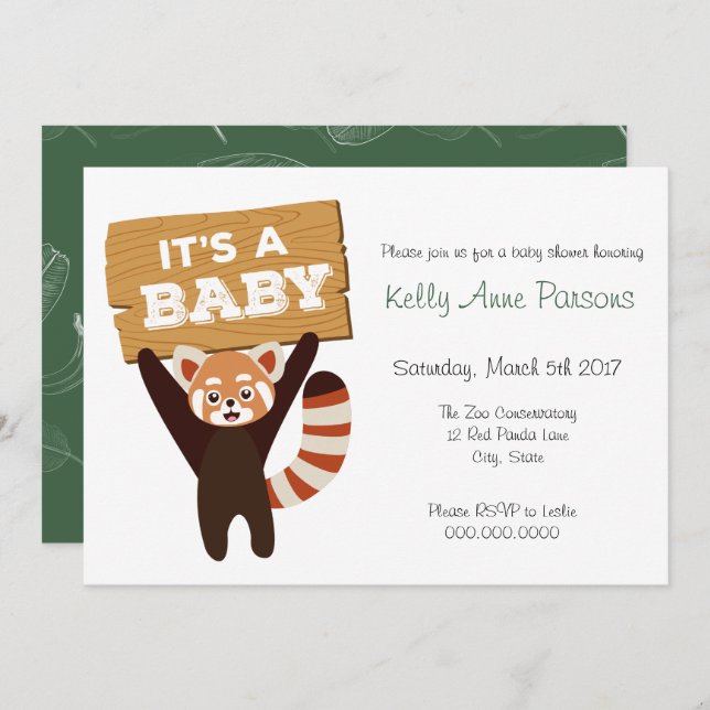Red Panda new baby Jungle Baby Shower Invitation (Front/Back)