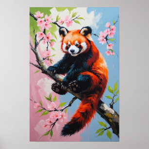 Red Panda on Blossom Tree Cute Wildlife Art Poster