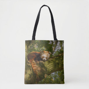 RED PANDA ON GREEN TREE BRANCH TOTE BAG