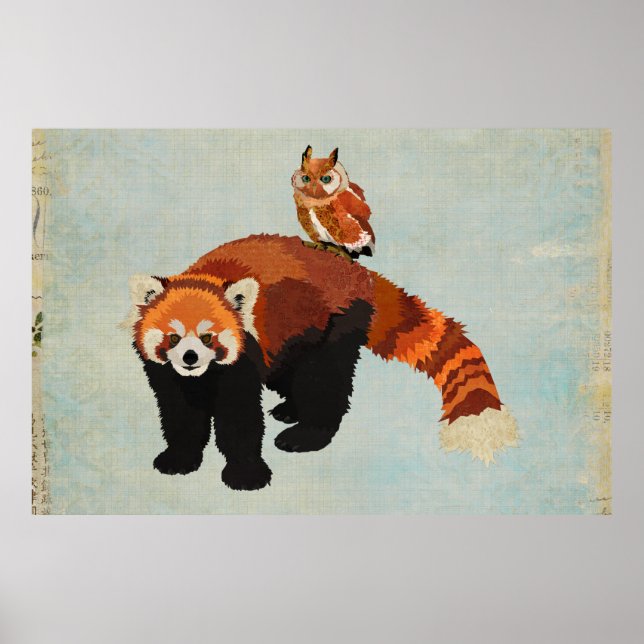 Red Panda & Owl Art Poster (Front)