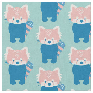 Red Panda Pattern Light Teal Blue Fabric