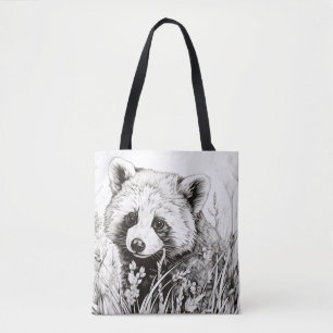 Red Panda Peaceful Nature Prairie Sketch Drawing Tote Bag