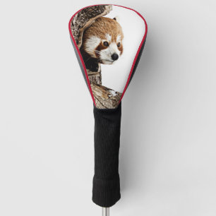 Red panda peeking out from a tree trunk golf head cover
