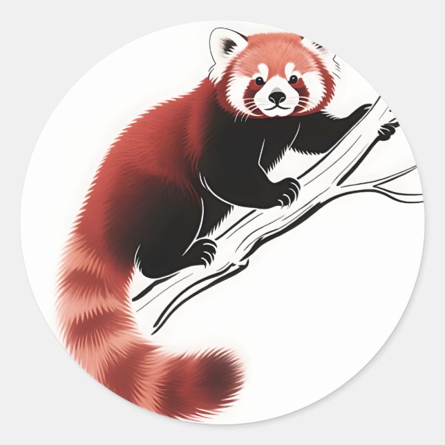 Red Panda Perched Branch Classic Round Sticker (Front)
