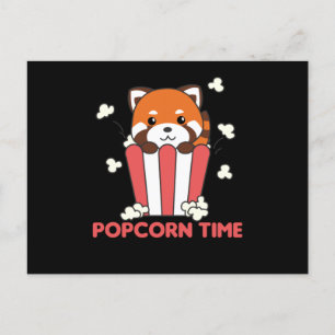 Red Panda Popcorn Time Funny Pun Postcard