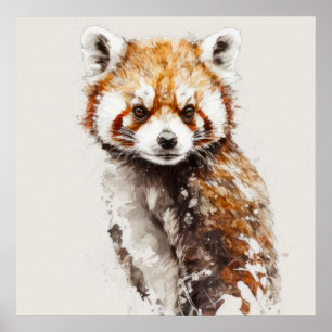 Red Panda Portrait Animal Painting Wildlife Forest Poster