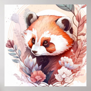 Red Panda Portrait Animal Painting Wildlife Forest Poster