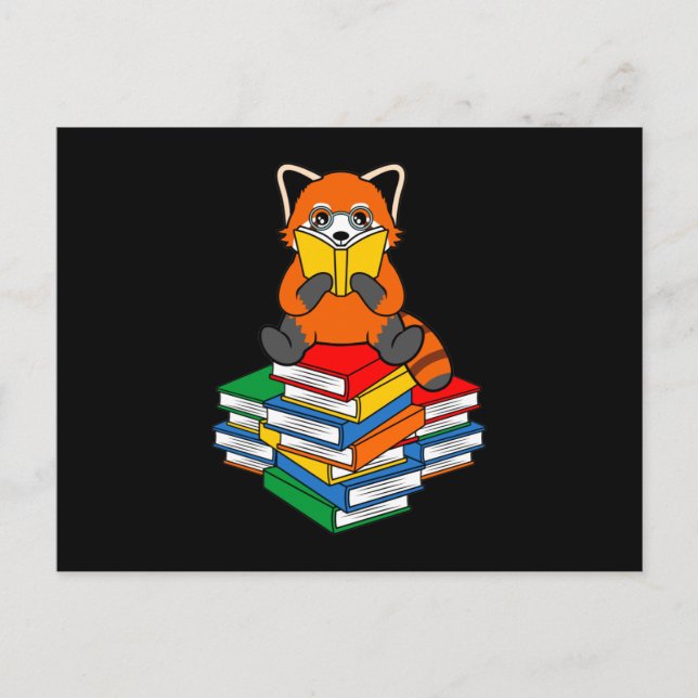 Red Panda Reading Books Cute Pet Animal Pandas Lov Announcement Postcard (Front)