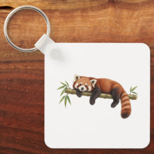 Red Panda Resting on Bamboo Key Ring