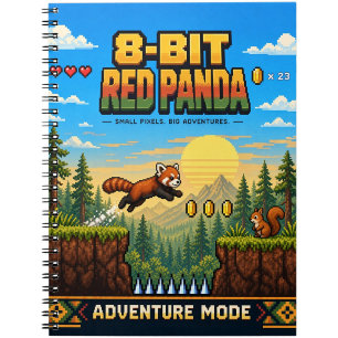 Red Panda, Retro 8-Bit Pixel Art Notebook