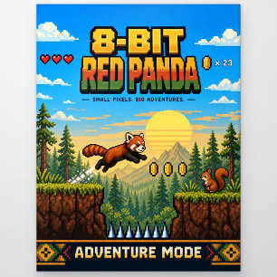Red Panda, Retro 8-Bit Pixel Art Postcard