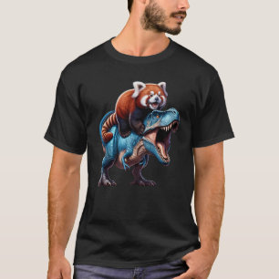 Red Panda Riding Dinosaur Lover T-Shirt