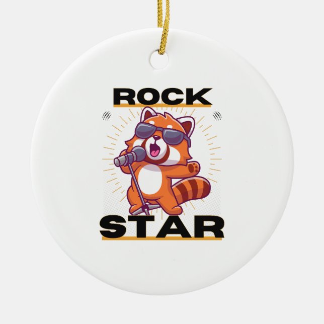Red panda: Rock Star Ceramic Tree Decoration (Front)