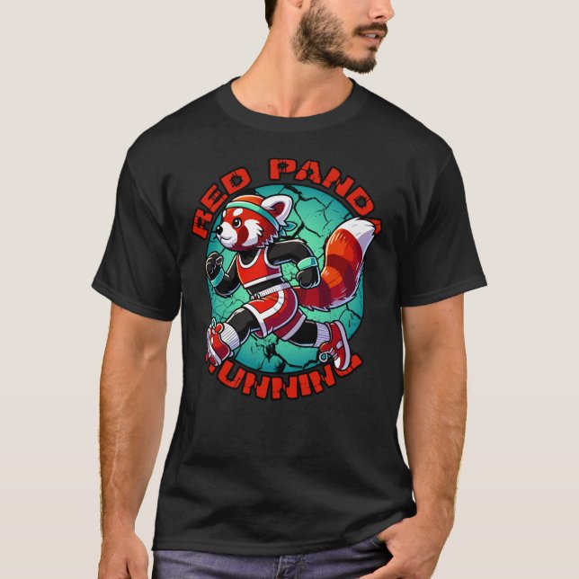 Red Panda Running Funny Runner T-Shirt (Front)