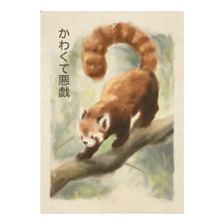 red panda running on a branch — aquarell photo print