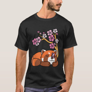 Red Panda Sleeg Kawaii Japanese Cherry Blossom Flo T-Shirt