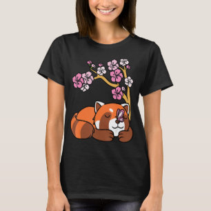 Red Panda Sleeping Japanese Cherry Blossom Flower T-Shirt