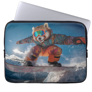 Red Panda Snowboarding in a Colorful Snowsuit Laptop Sleeve