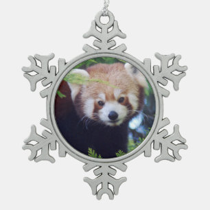 Red Panda Snowflake Pewter Christmas Ornament