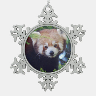 Red Panda Snowflake Pewter Christmas Ornament