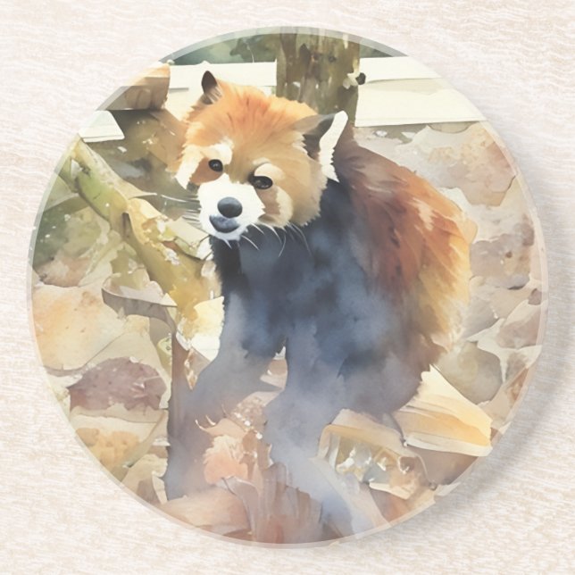 Red panda stone coaster (Front)