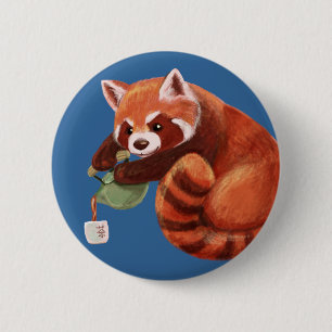 Red Panda Tea Time 6 Cm Round Badge