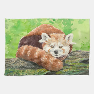 Red panda tea towel