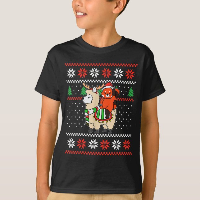 Red Panda Ugly Christmas Sweater Reindeer Llama Ri (Front)