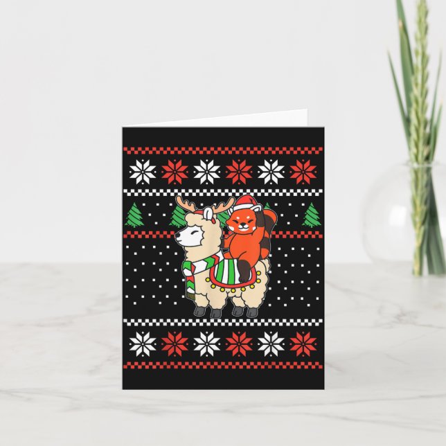 Red Panda Ugly Christmas Sweater Reindeer Llama Ri Card (Front)