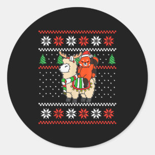 Red Panda Ugly Christmas Sweater Reindeer Llama Ri Classic Round Sticker