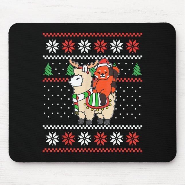 Red Panda Ugly Christmas Sweater Reindeer Llama Ri Mouse Mat (Front)