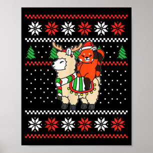 Red Panda Ugly Christmas Sweater Reindeer Llama Ri Poster