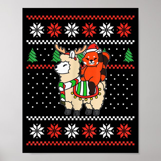 Red Panda Ugly Christmas Sweater Reindeer Llama Ri Poster (Front)