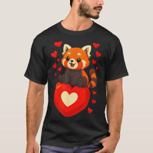 Red Panda Valentines Day Romantic Cartoon Kawaii T-Shirt