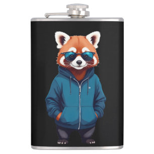 Red Panda Wearing Hoodie Funny Cool Animal Music Hip Flask
