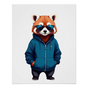 Red Panda Wearing Hoodie Funny Cool Animal Music Poster