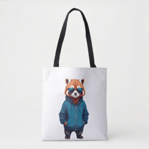 Red Panda Wearing Hoodie Funny Cool Animal Music Tote Bag