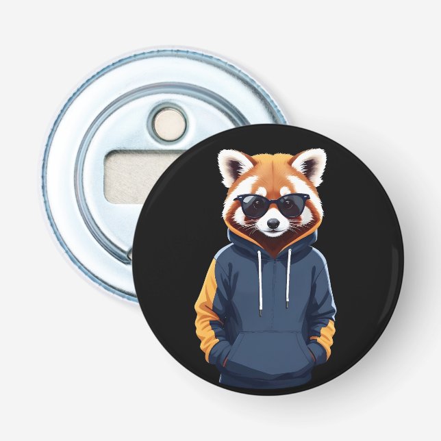 Red Panda Wearing Hoodie Funny Cool Animal Vector Bottle Opener (Front)