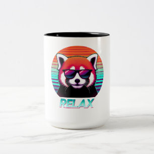 Red Panda wearing sunglasses with the word Relax Two-Tone Coffee Mug