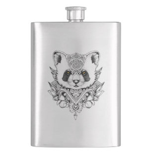 Red Panda Wild Animal Nature Illustration Art Tatt Hip Flask