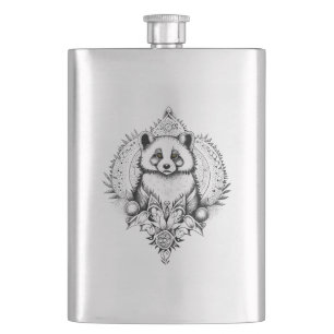 Red Panda Wild Animal Nature Illustration Art Tatt Hip Flask