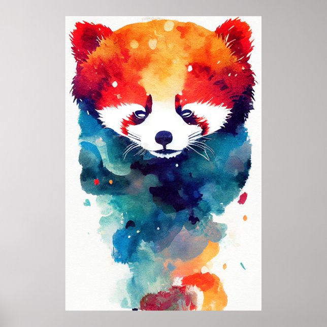 Red Panda Wild Nature Animal Color Art Painting Poster (Front)