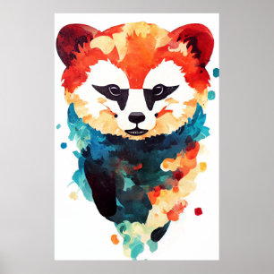 Red Panda Wild Nature Animal Color Art Painting Poster