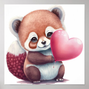 Red Panda with Balloon Heart. Poster